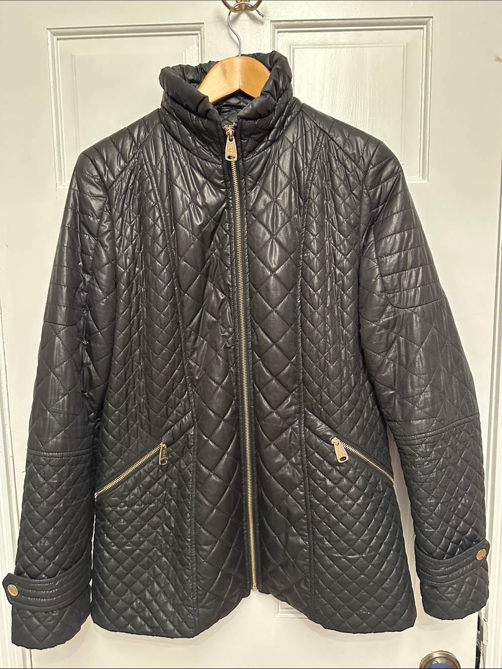 Via Spiga Black Quilted Puffer Jacket with Gold Hardware